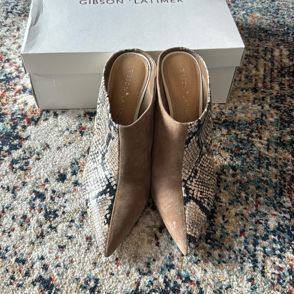 Gibson & Latimer Lark Snake Print Colorblock Mule Slip On Heels